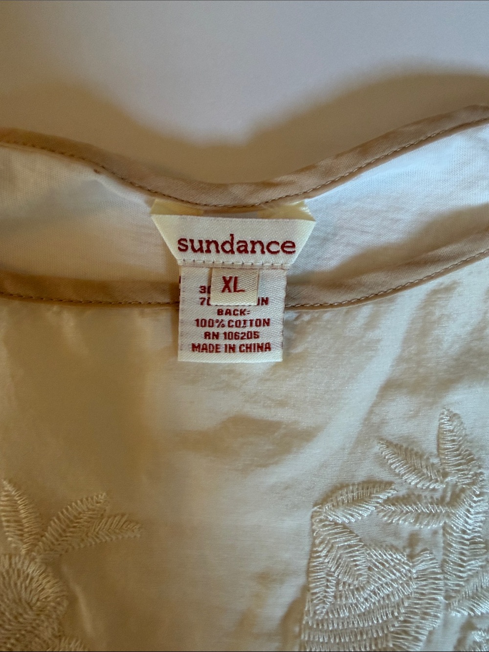 Sundance Cream Embroidered Silk & Cotton Floral Tunic. Size XL. - Picture 4 of 16